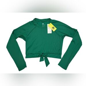 NWT All in Motion Ribbed Long Sleeve Bikini Top in Green Rash Guard Size M 8-10